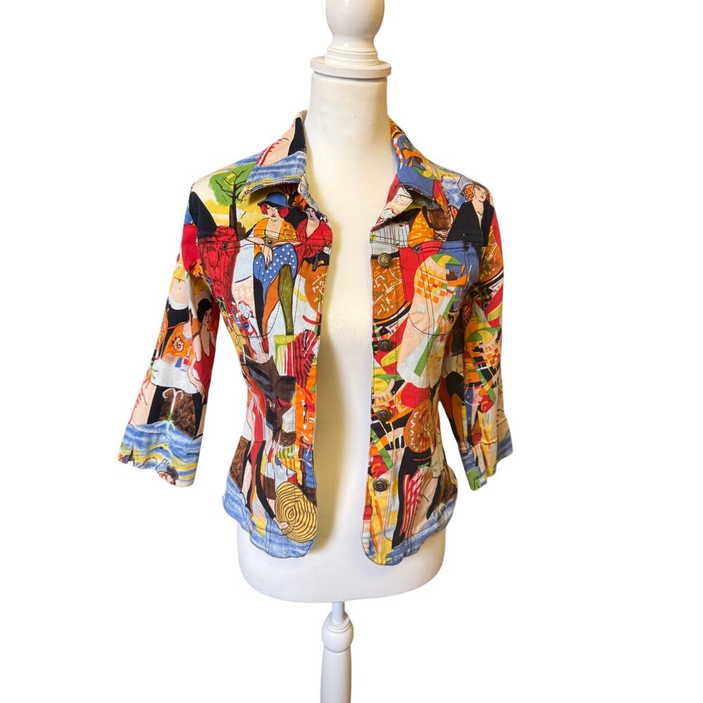 MIRROR IMAGE NOVELTY PRINT CROPPED JACKET WOMEN SMALL COLORFUL ART FASHION